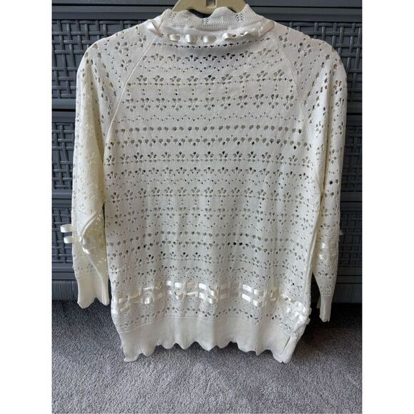 Simone Rocha Bow-detailed Scalloped Open-knit Sweater - Cream, $750 E22 - Picture 9 of 11